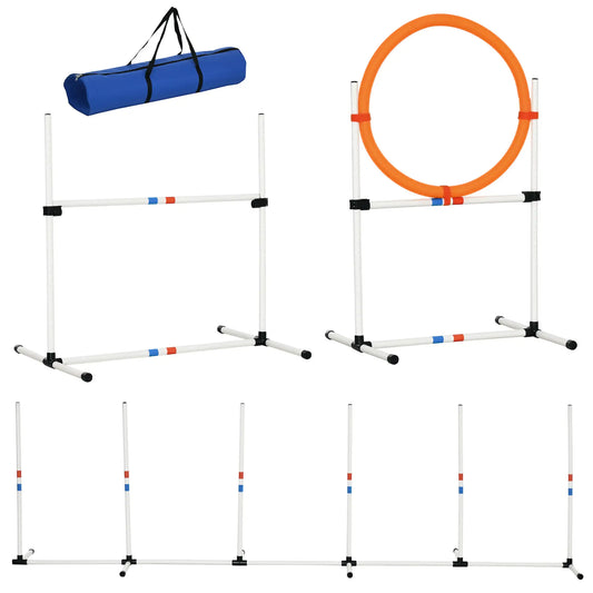 3 Piece Dog Agility Training Set, High Jump, Jumping Ring, Weave Poles, Storage Bag, White, Orange, Blue Dog Agility Training Equipment White, Yellow at Gallery Canada