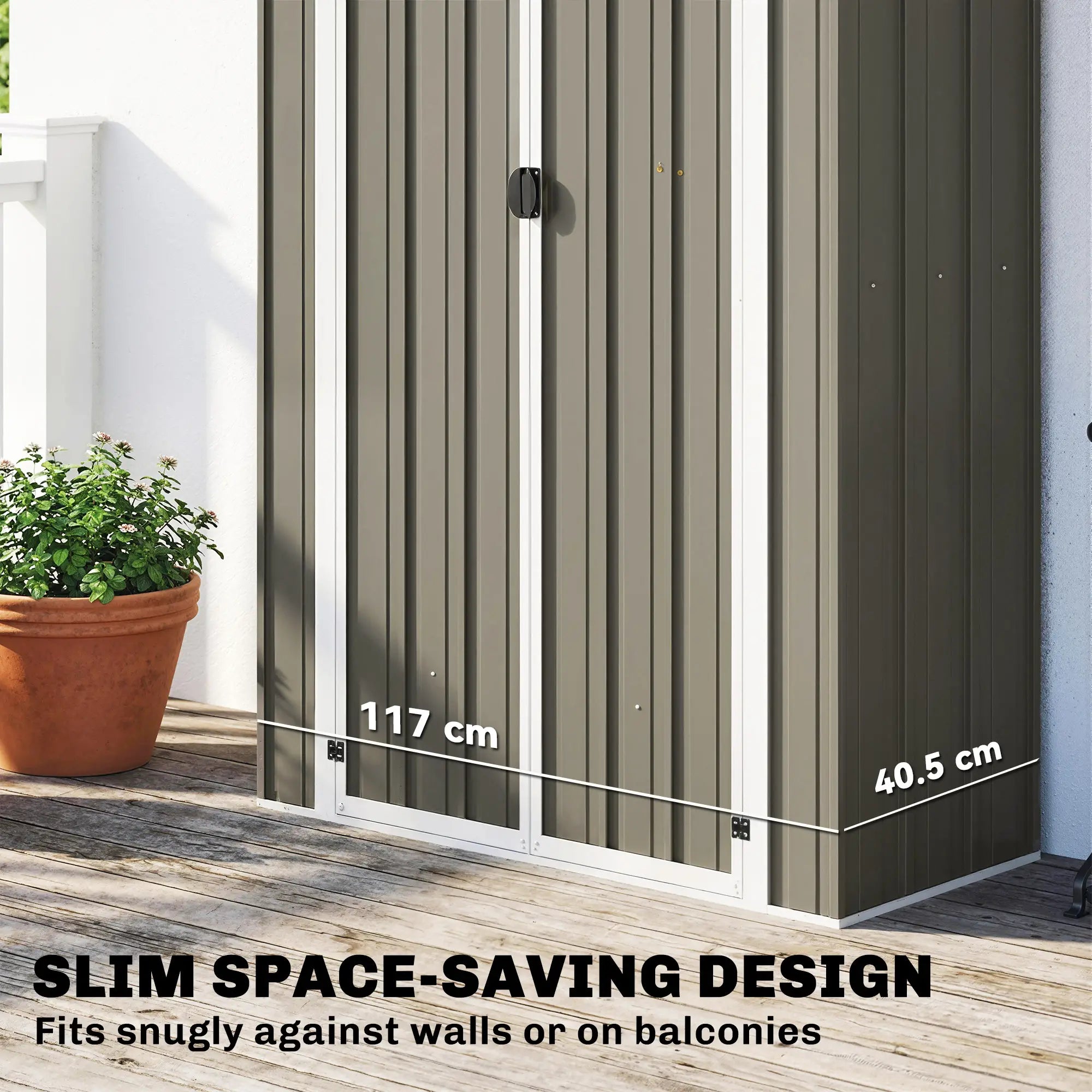Metal Garden Shed with Shelf, Apex Roof, Light Grey Sheds at Gallery Canada