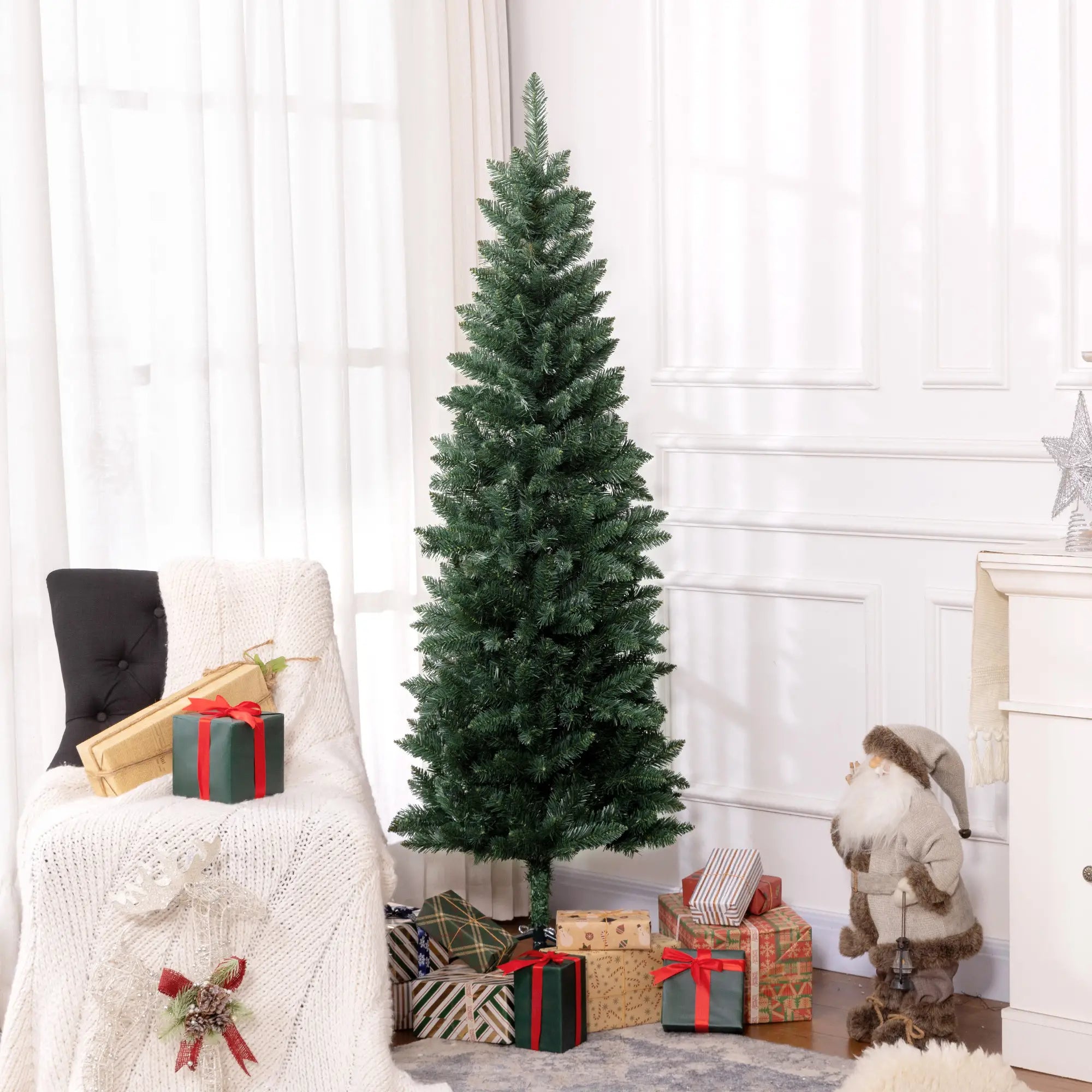 6ft Pencil Artificial Christmas Tree, 479 Branch Tips, Steel Base, Green Pencil Christmas Trees at Gallery Canada