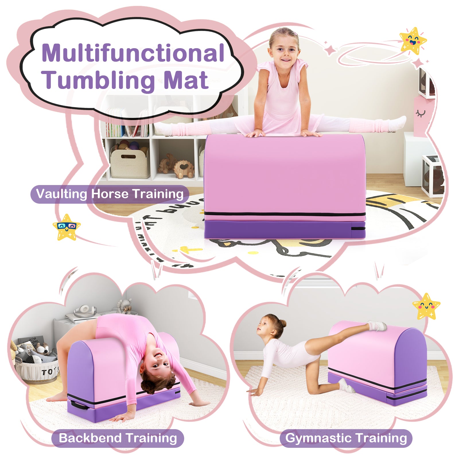 Gymnastics Vaulting Box with Detachable Mat Carrying Handle for Kids, Purple Sports at Gallery Canada