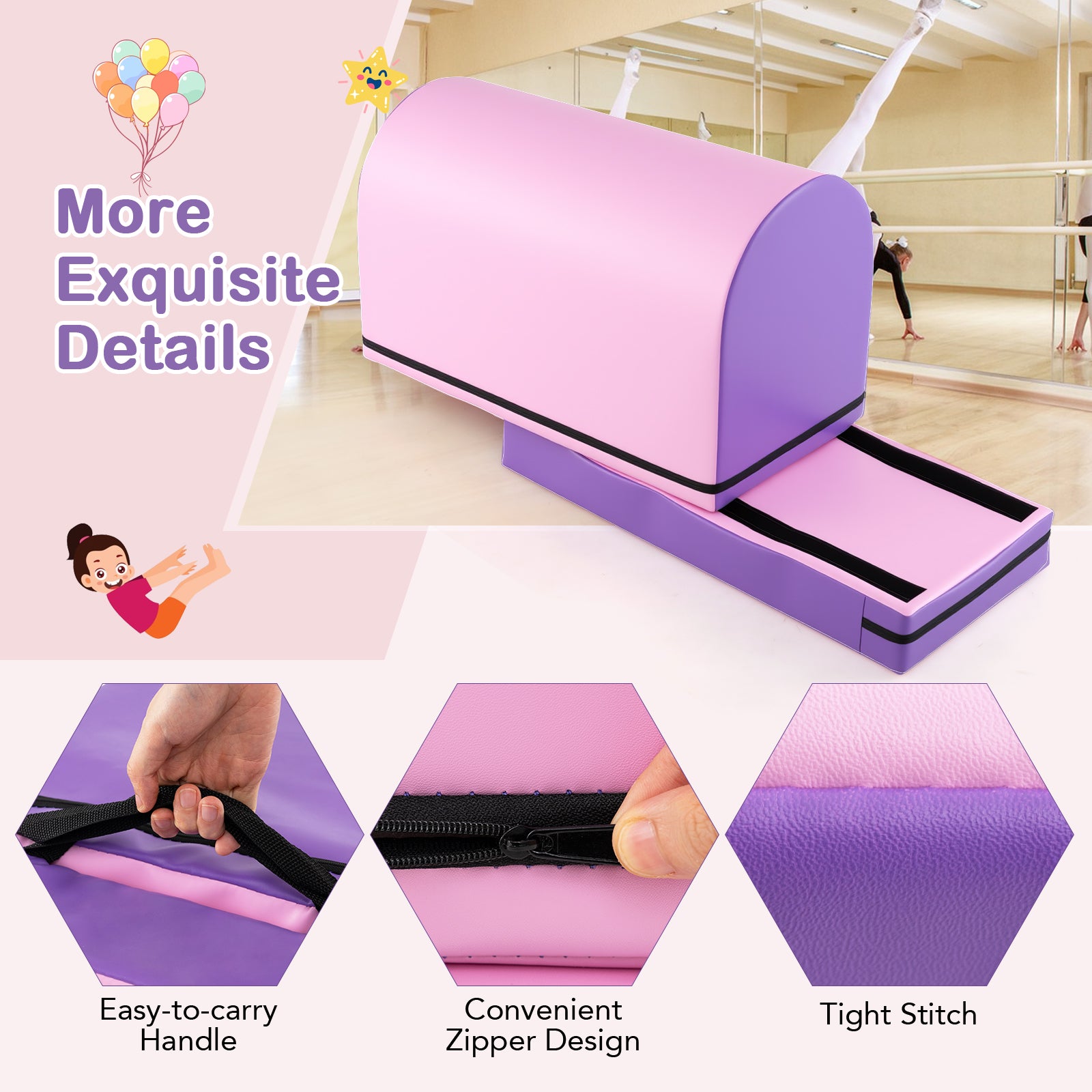 Gymnastics Vaulting Box with Detachable Mat Carrying Handle for Kids, Purple Sports at Gallery Canada
