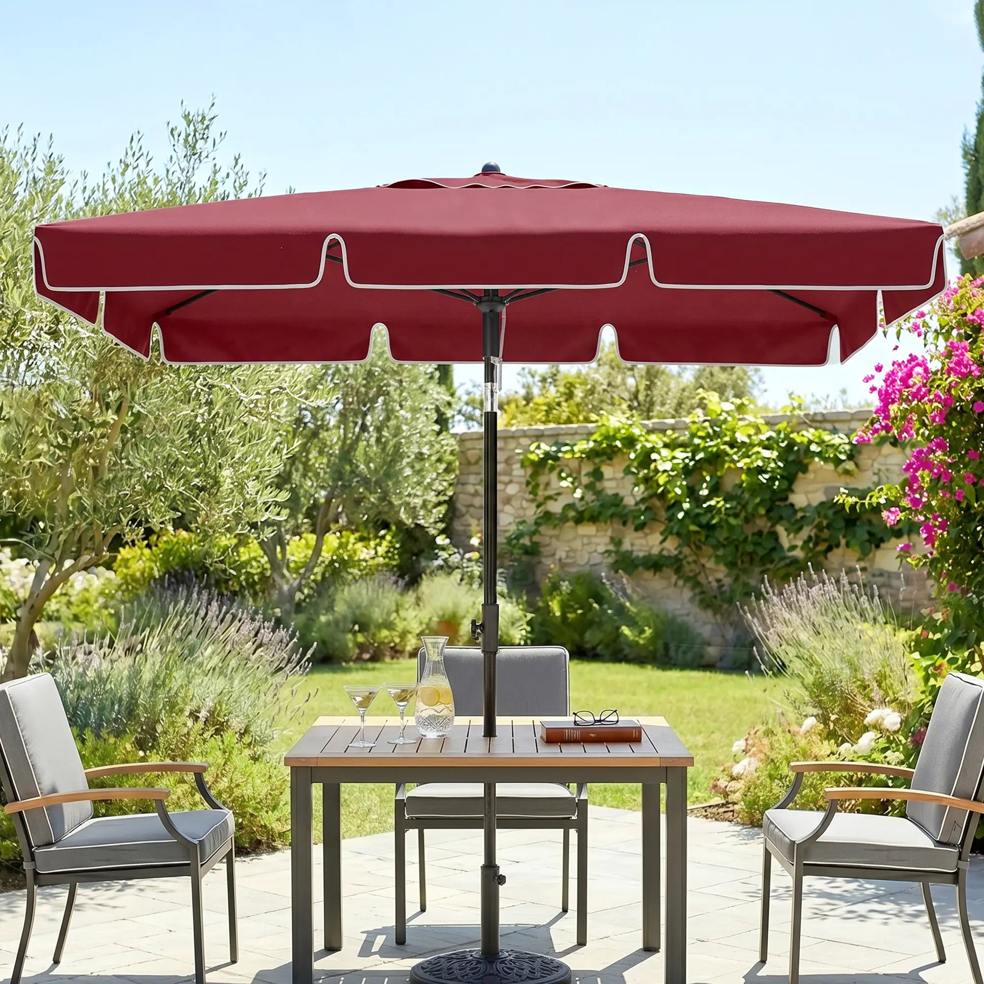 6.5x4ft Rectangle Tilt Adjustable Patio Umbrella, Red Sun Umbrellas at Gallery Canada