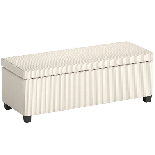 44 Inches Ottoman with Storage, Lid, Legs, Corduroy Bench, Beige