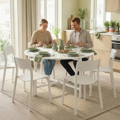 47" Round Drop Leaf Dining Table, Steel Frame, For 3-6 People, White Dining Tables at Gallery Canada