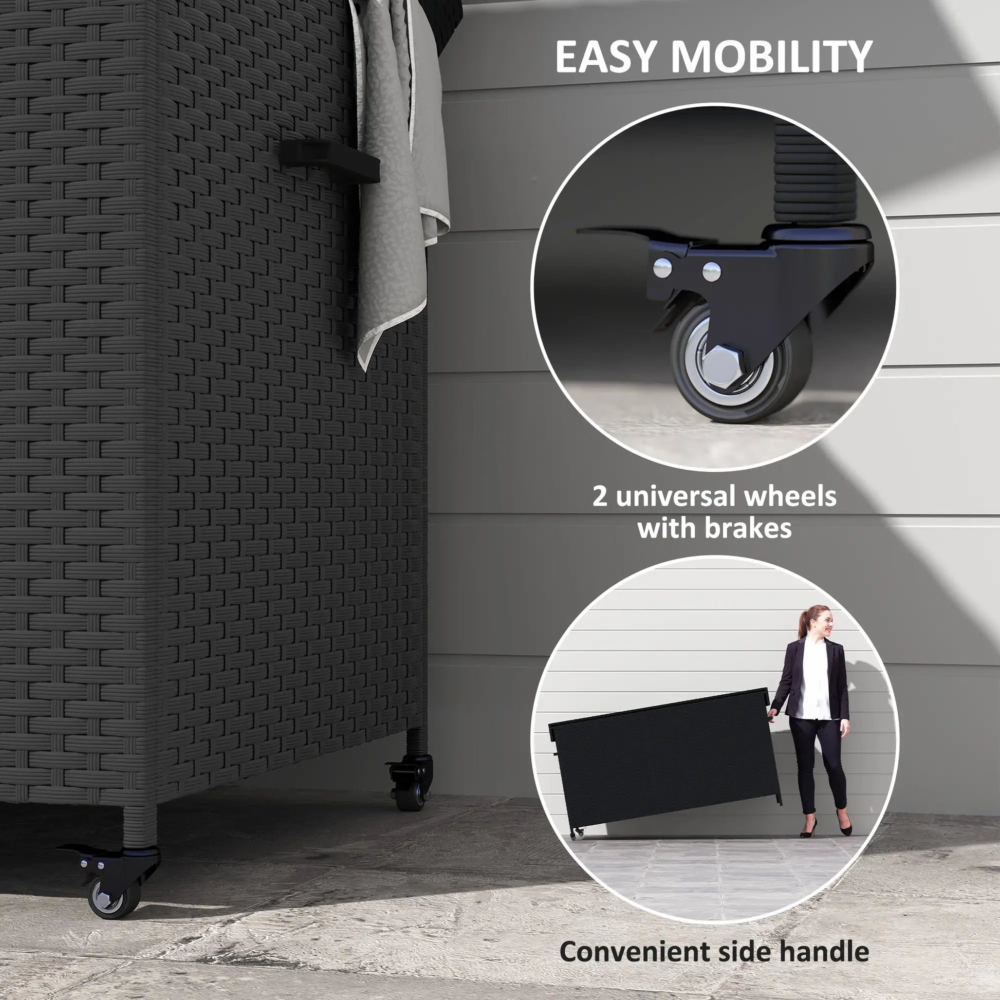 165 Gallon Deck Box, Wicker Outdoor Storage, Waterproof Liner, Black Patio Storage Boxes at Gallery Canada