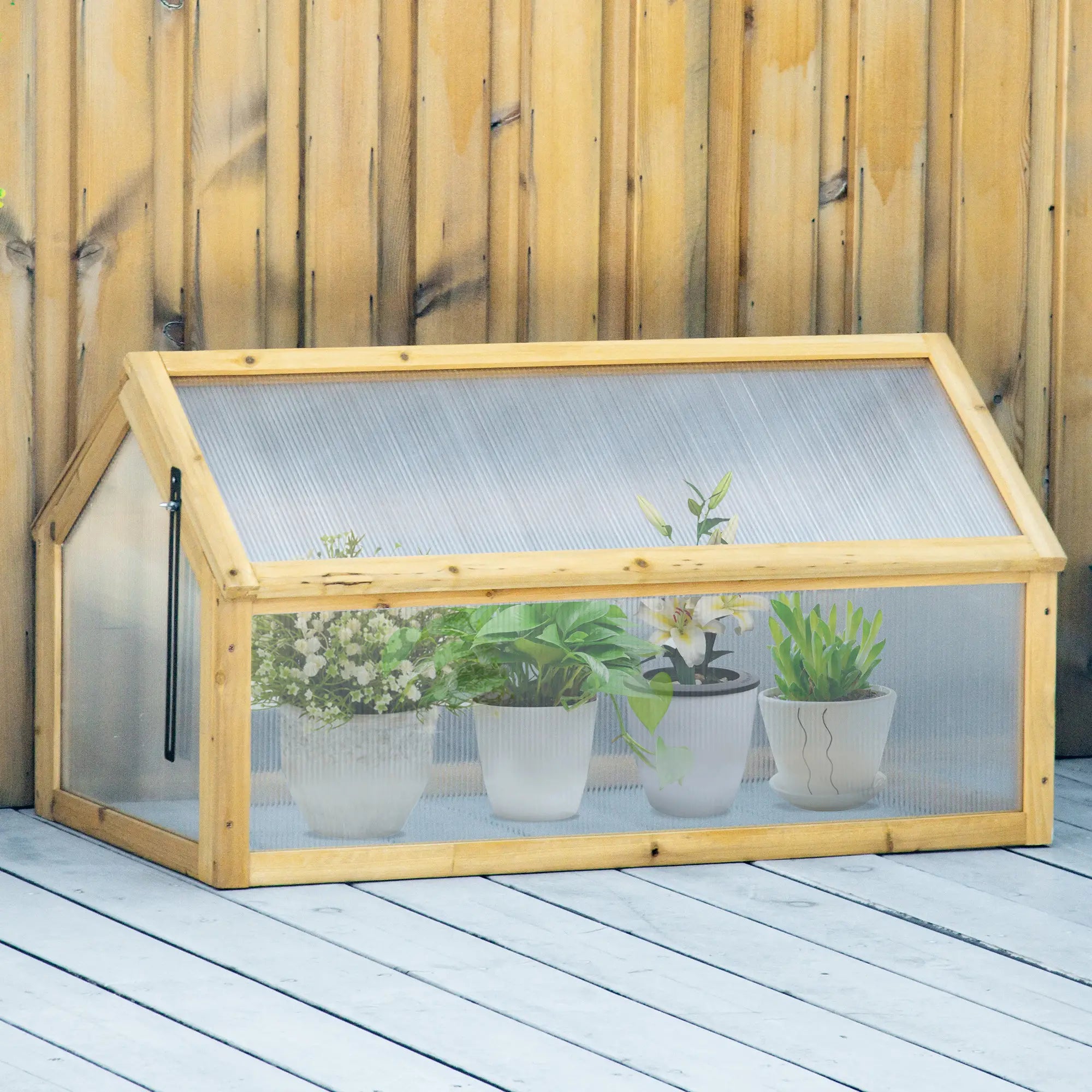Portable Wooden Cold Frame Greenhouse, Openable Top, 35.5