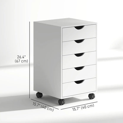5 Drawer File Cabinet on Wheels, 15.7" x 15.7" x 26.4", White Office Cabinets & Cupboards at Gallery Canada