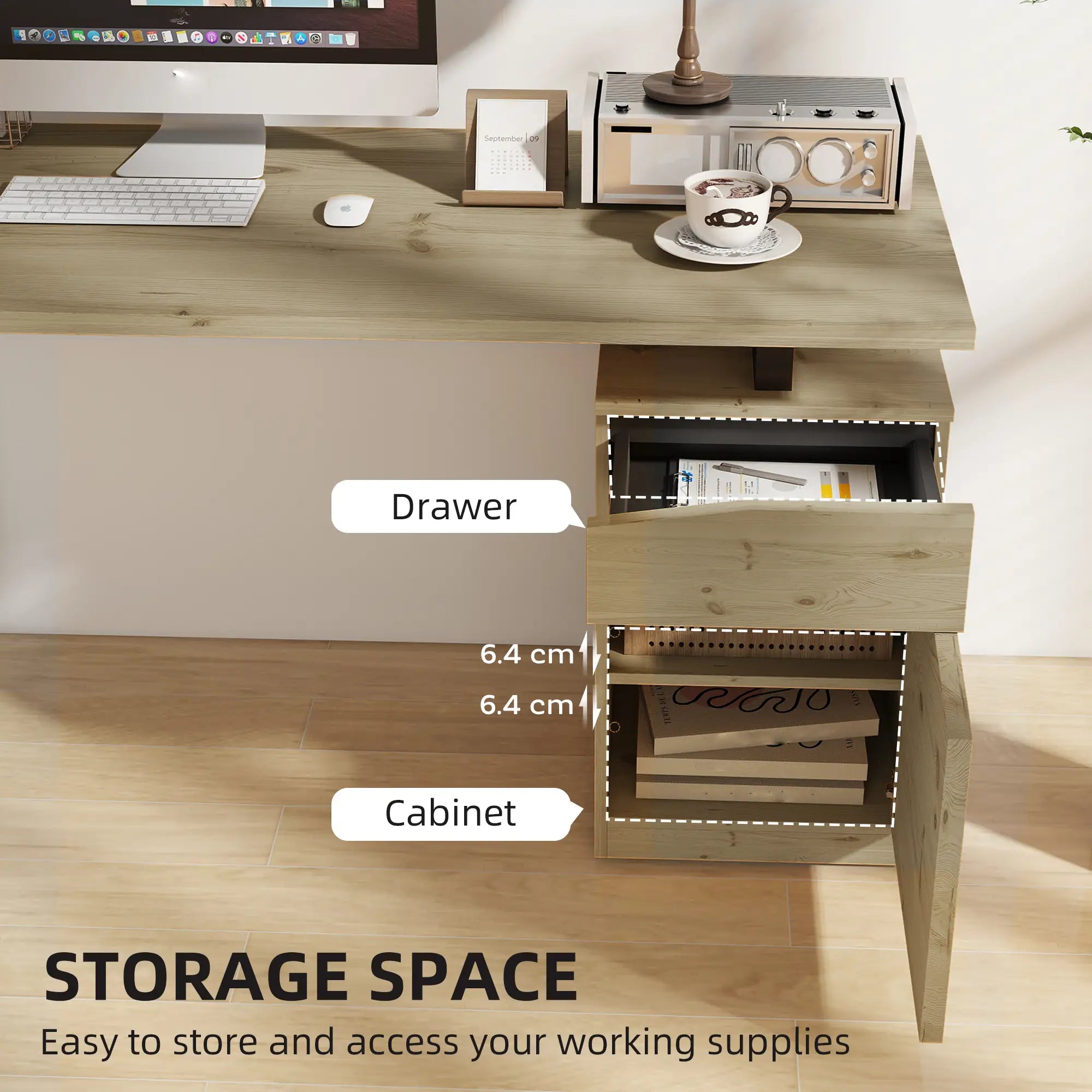 53 Inch Computer Desk, Writing Table with Cabinet, Drawer, Adjustable Shelf Office Desks & Work Stations at Gallery Canada