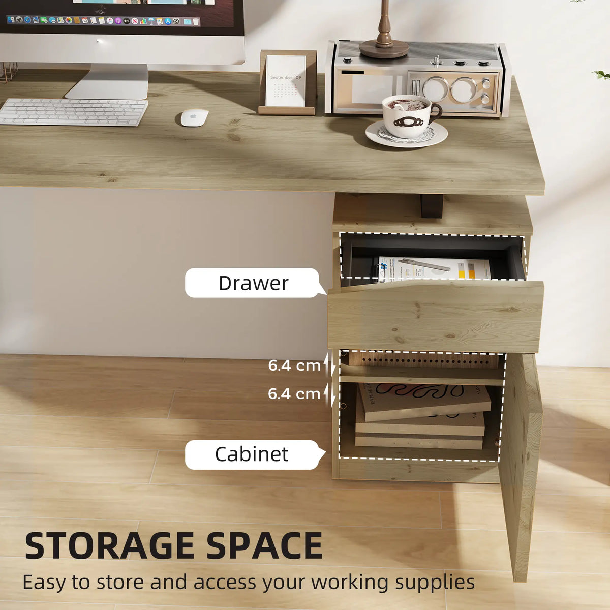 53 Inch Computer Desk, Writing Table with Cabinet, Drawer, Adjustable Shelf Office Desks & Work Stations at Gallery Canada