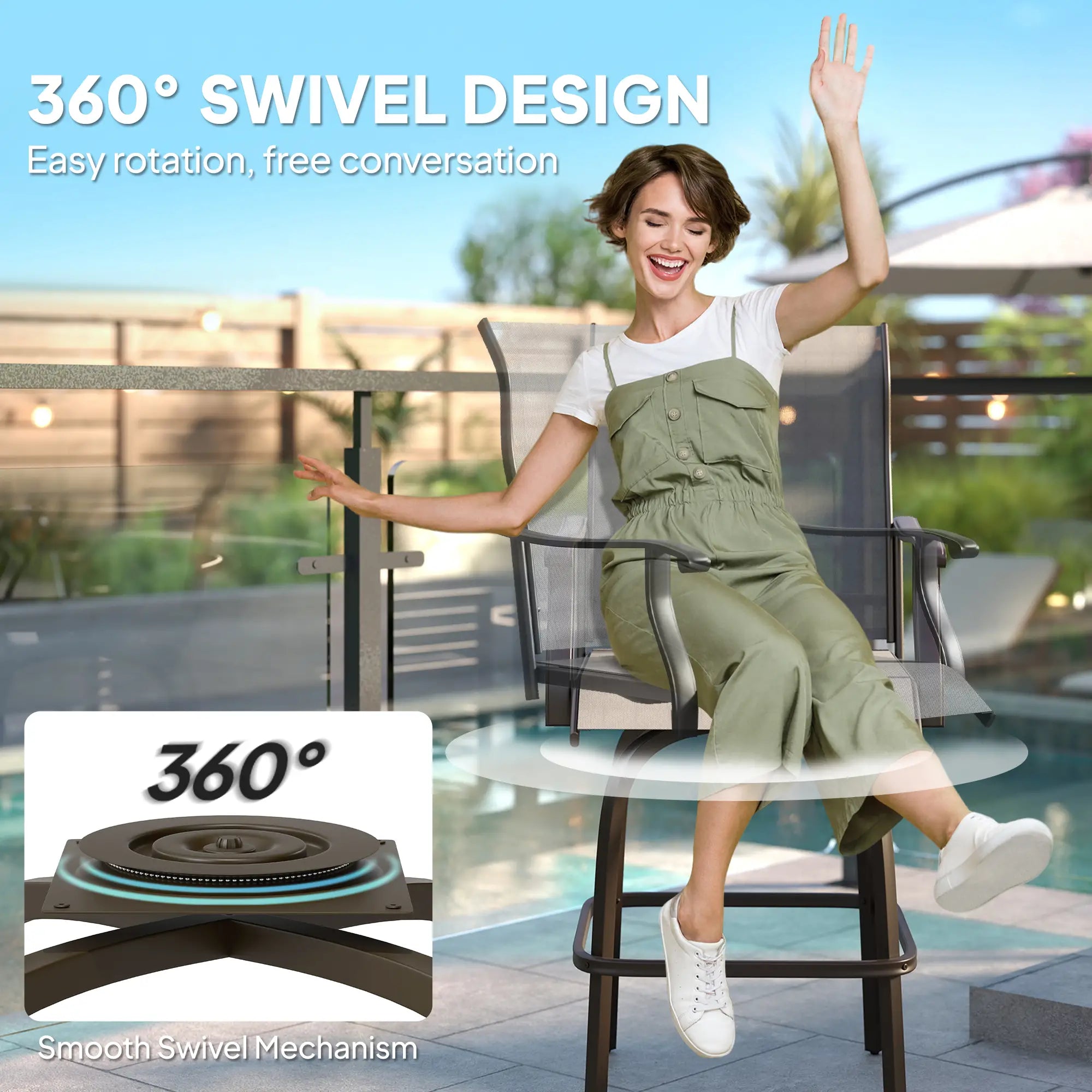 Outdoor Bar Stools Set of 2, Swivel High Back Chairs, Light Grey Bistro Sets at Gallery Canada