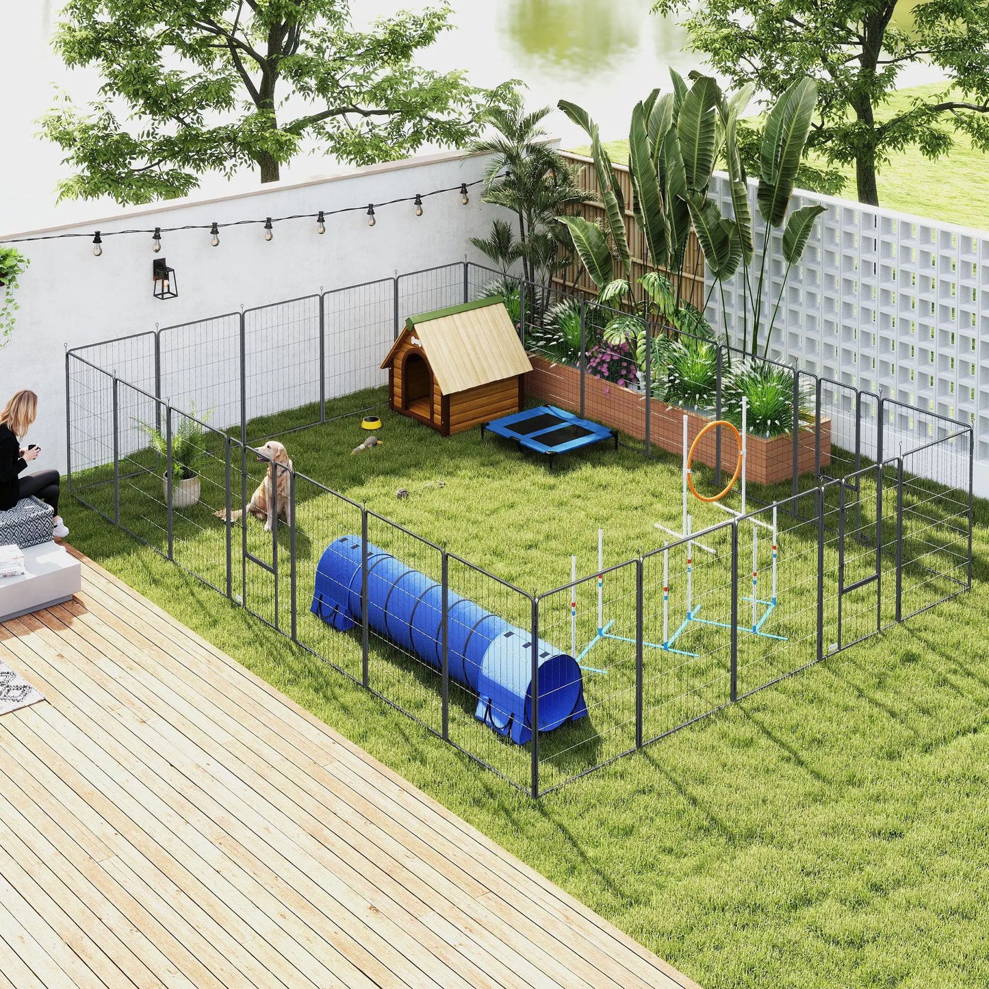 24 Panels 44.5" Height Dog Playpen, Small Medium Large Dogs, Black Houses, Kennels & Pens at Gallery Canada