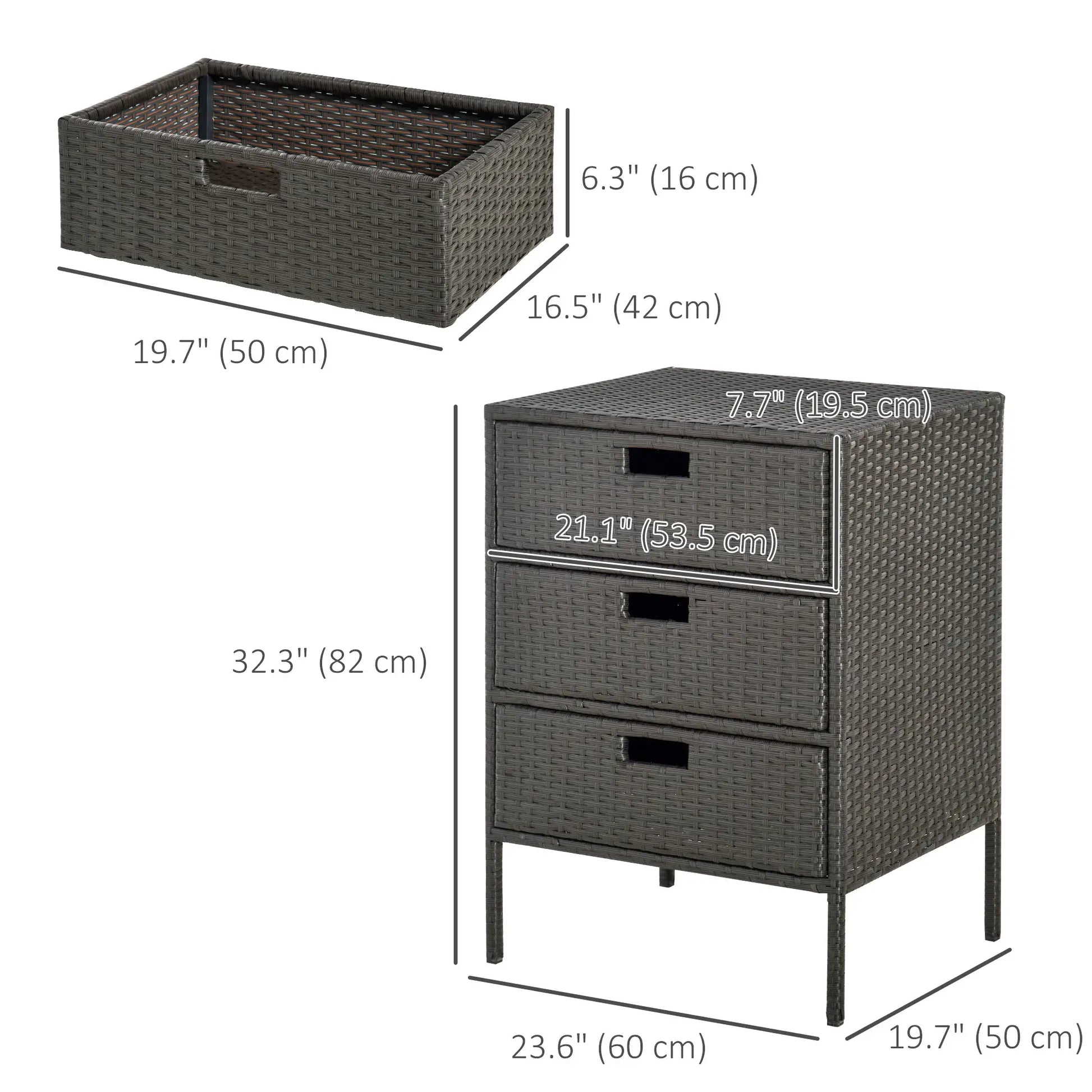 32" Rattan Patio Organizer, 3 Drawers, Outdoor Garden Storage Patio Storage Boxes at Gallery Canada