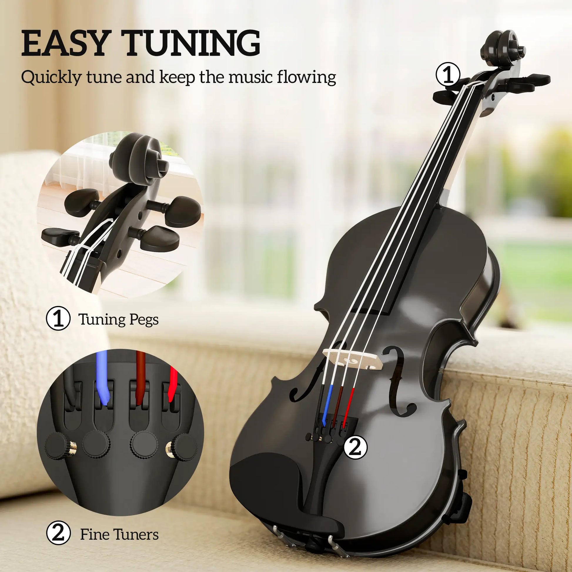 Full Size Violin, Wood Acoustic Set, Case, Rosin, Shoulder Rest, Black Electronic Musical Pianos at Gallery Canada