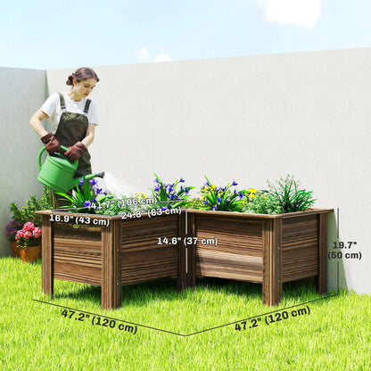 Wooden Raised Garden Bed, L-Shaped, Carbonized, With Legs