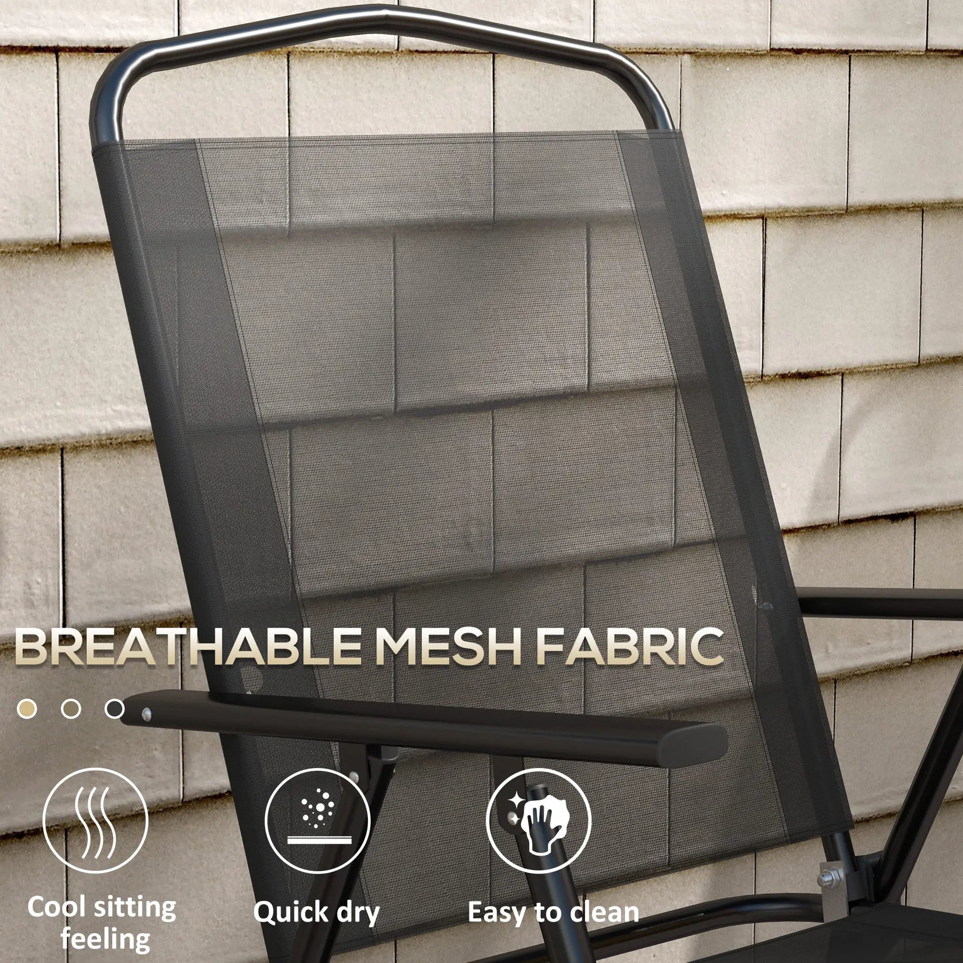 3-Piece Bistro Set, Foldable Patio Furniture, Mesh Chairs, Glass Table, Black Bistro Sets at Gallery Canada