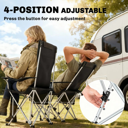 Reclining Camping Chair Set With Foot Rest, Headrest, Cup Holder, Storage Bag, Orange