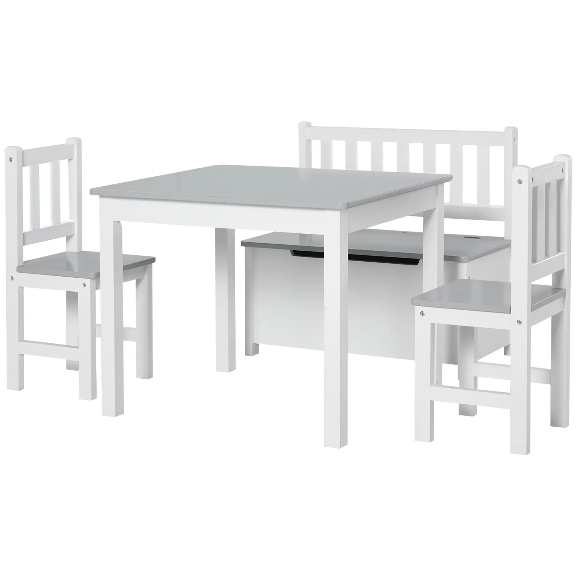 Kids Wood Table, Chair, Bench Set with Storage, 4-Piece Kids Table Sets at Gallery Canada
