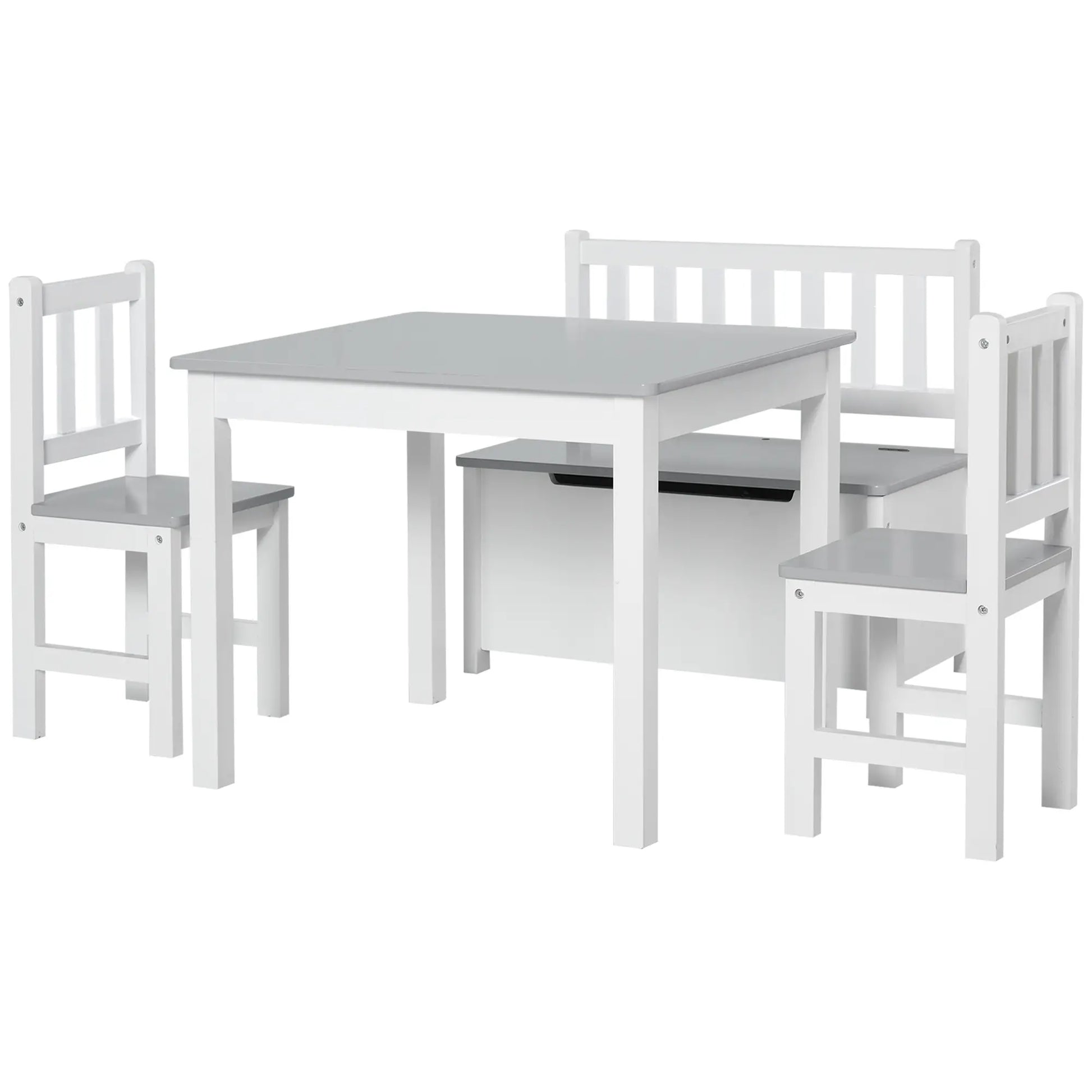 Kids Wood Table, Chair, Bench Set with Storage, 4-Piece Kids Table Sets at Gallery Canada