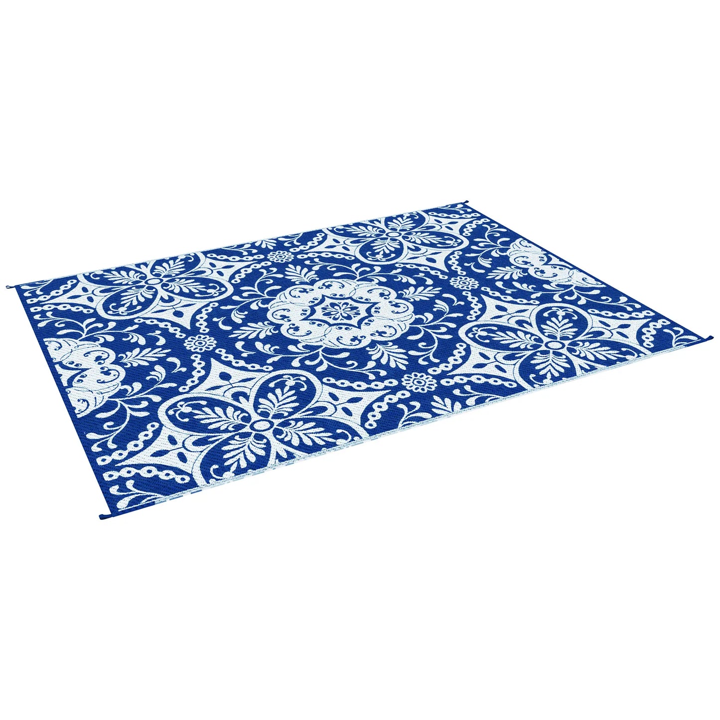 Portable Outdoor Rug, 9' x 12', White Flower, Waterproof, Reversible, Blue Outdoor Reversible Rugs at Gallery Canada