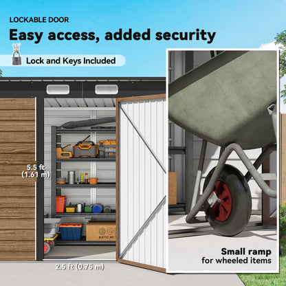 6' x 4' Galvanized Metal Garden Storage Shed, Double Doors, 2 Vents, Teak Sheds at Gallery Canada