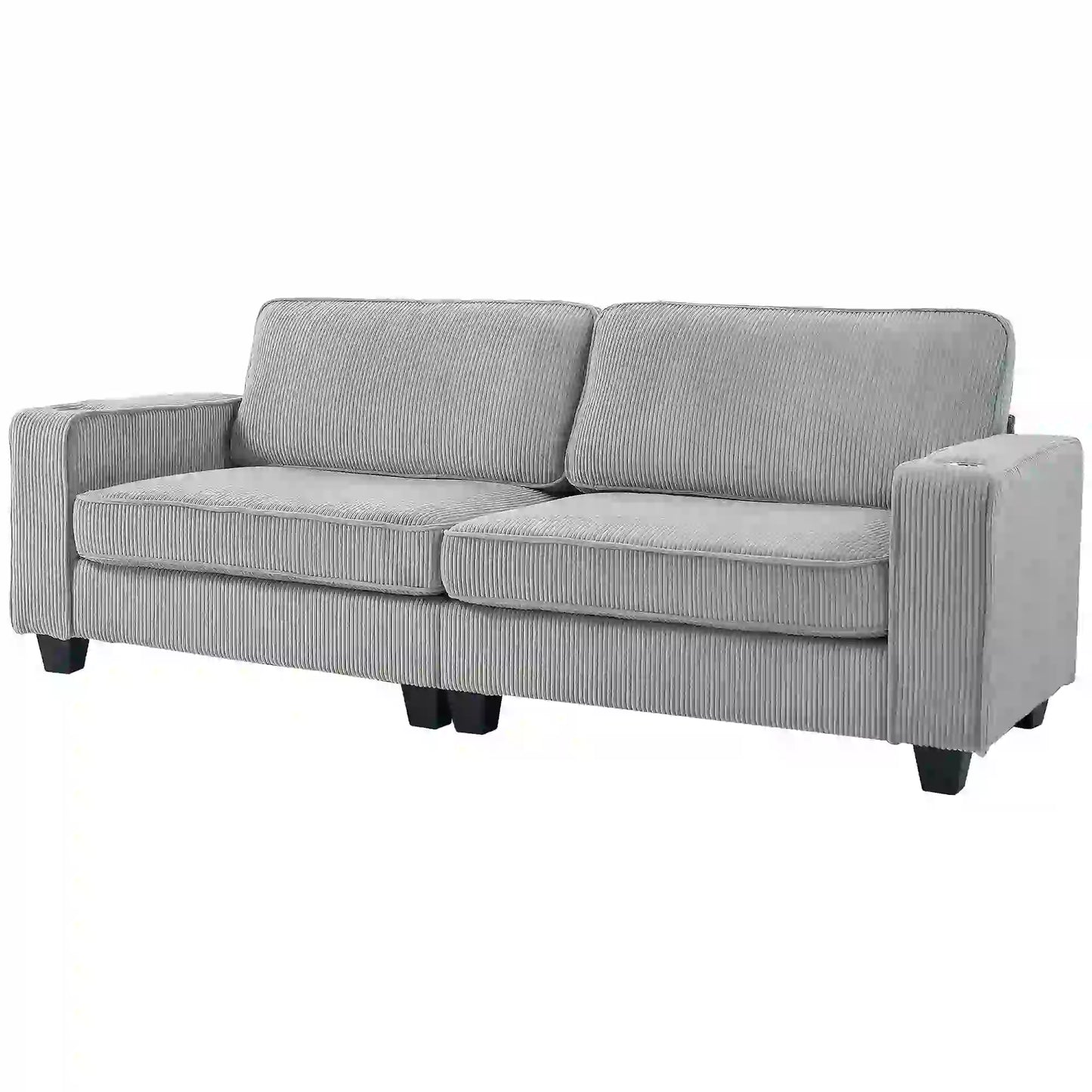 Three Seater Sofa, Fabric Couch with Spring Cushion, Cup Holders, Light Grey 3-Seater Sofas Light Grey at Gallery Canada