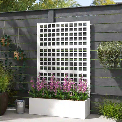 Galvanized Raised Garden Bed Planter Box With Trellis, 43" x 16" x 70", White