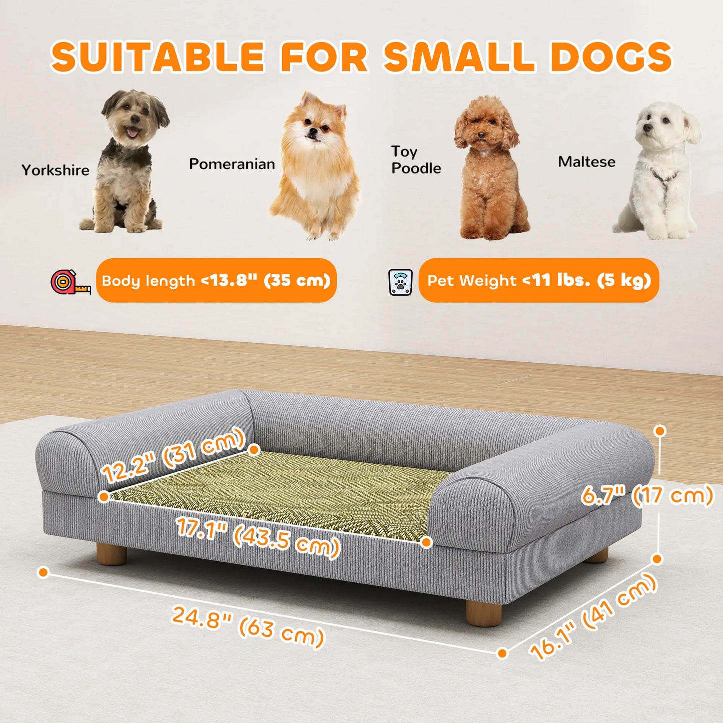 Pet Sofa, Dog Couch Bed for Small Dogs, Elevated with Solid Feet, Grey Dog Sofas at Gallery Canada