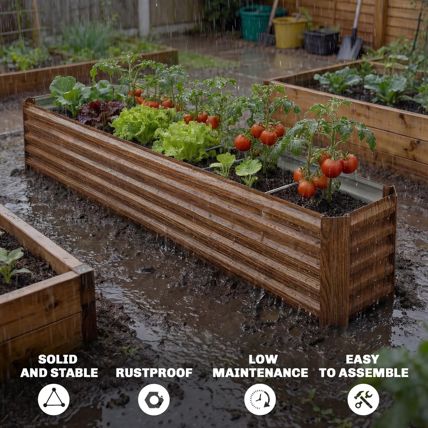 8 x 1.3 x 1.5ft Galvanized Raised Garden Bed, Brown Wood Effect, Brown Galvanized Planter Boxes at Gallery Canada