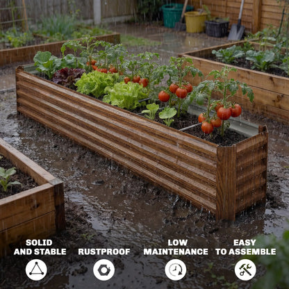 8 x 1.3 x 1.5ft Galvanized Raised Garden Bed, Brown Wood Effect, Brown Galvanized Planter Boxes at Gallery Canada