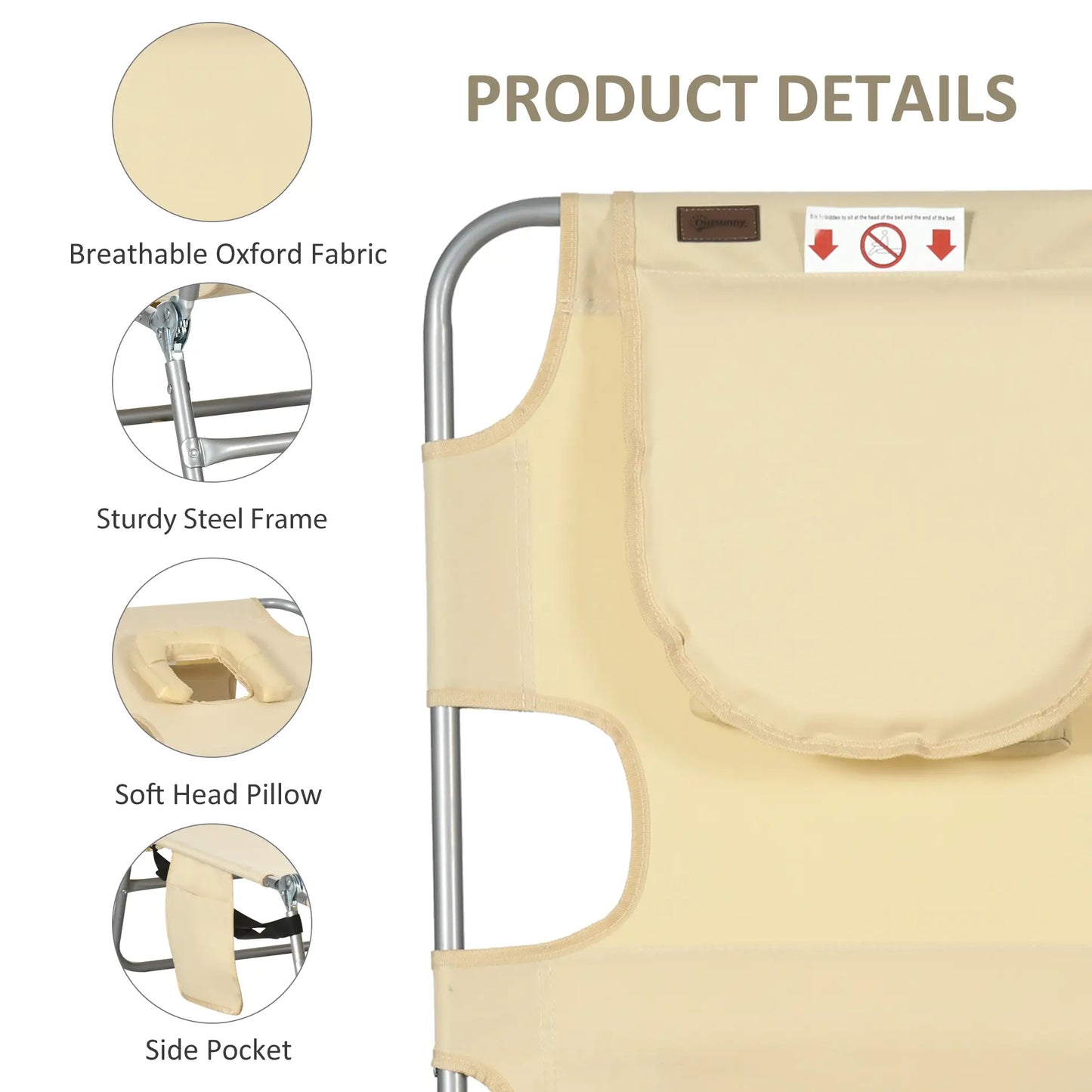 Folding Outdoor Lounge Chair, 5-Level Tanning Chair, Beige Lounger Chairs at Gallery Canada