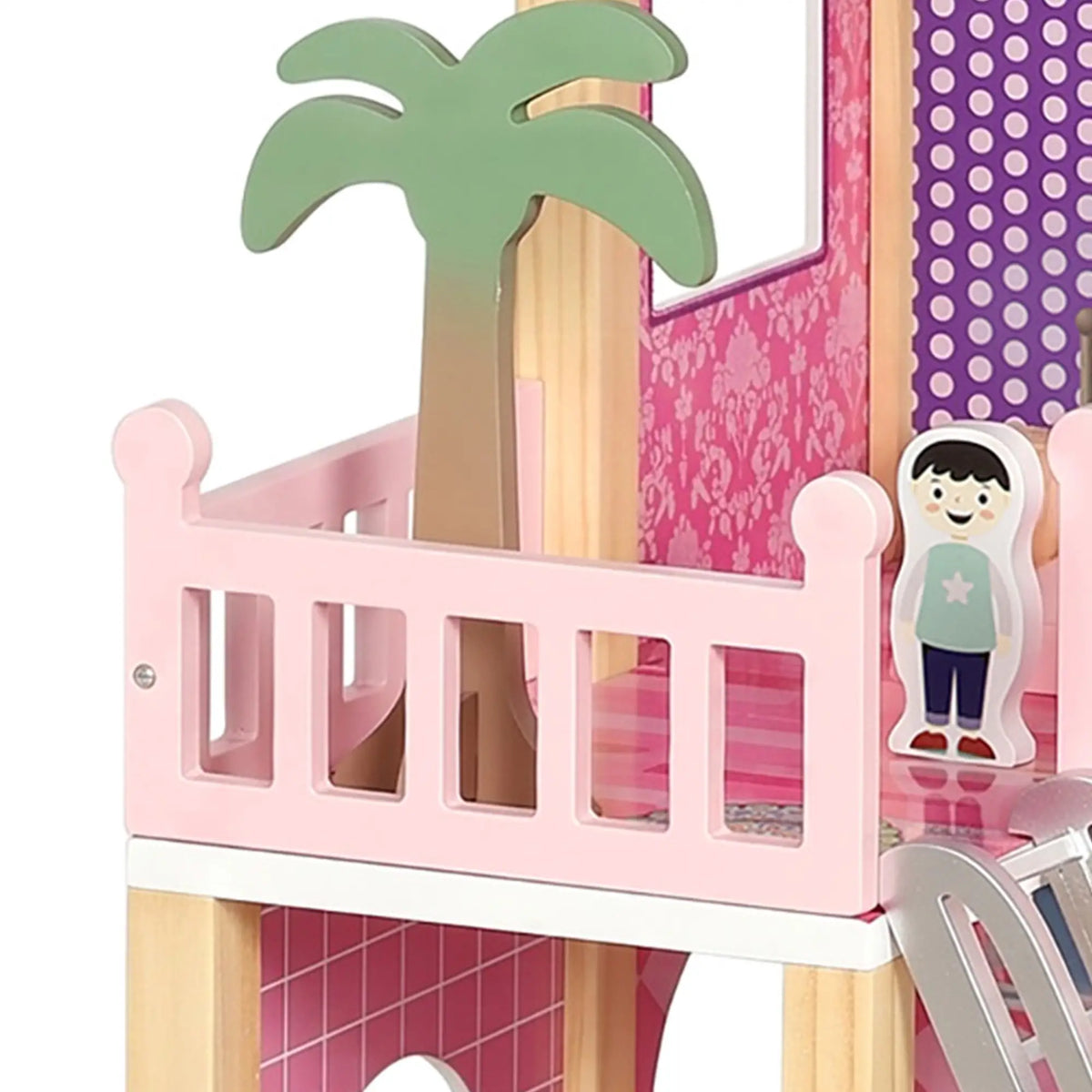 Qaba Wooden Doll House for Girls with 5 Rooms, Dolls, Furniture, DIY Pretend Dollhouse Playset, Gift for Kids Ages 3-6, Pink Play Houses at Gallery Canada