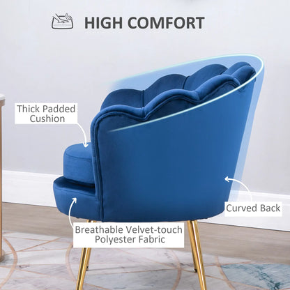 Modern Accent Chair, Velvet Fabric, Gold Metal Legs, Blue Accent Chairs at Gallery Canada