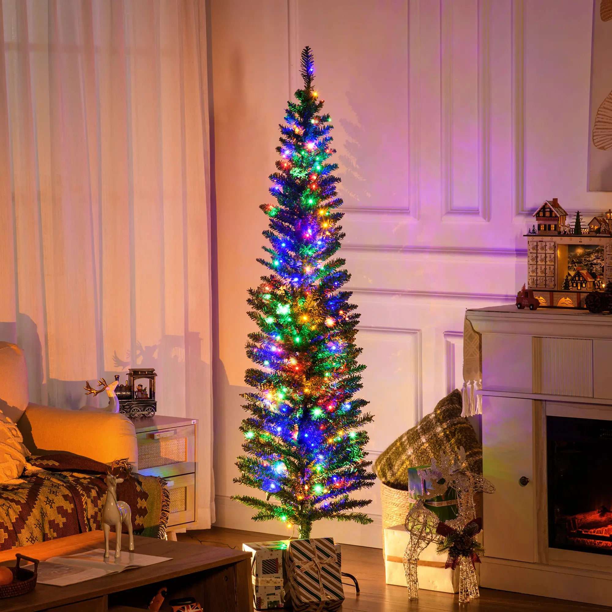 6' Artificial Pencil Christmas Tree, Steel Base, Colorful LED Lights Pencil Christmas Trees at Gallery Canada