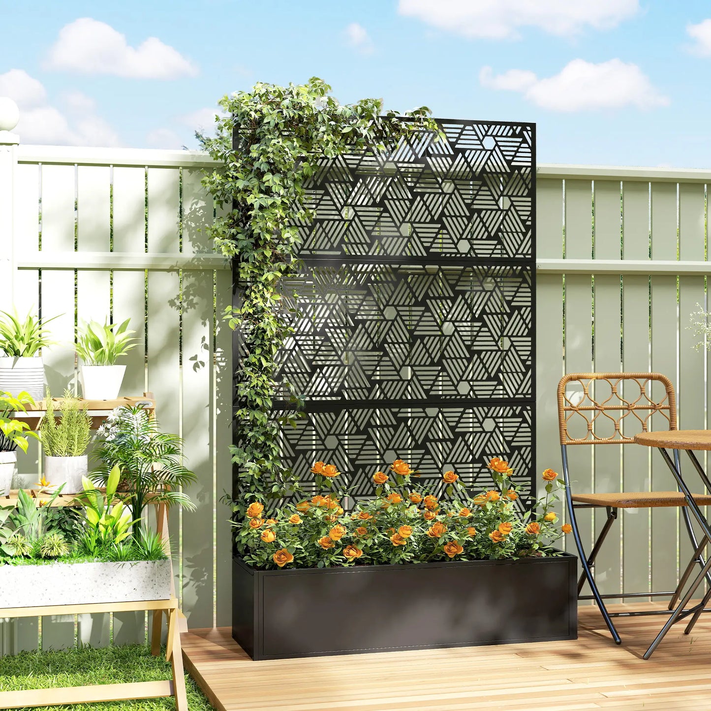 Metal Planter Box With Trellis, 70" Tall Raised Garden Bed, Hexagon Line Cut-Out Galvanized Planter Boxes at Gallery Canada