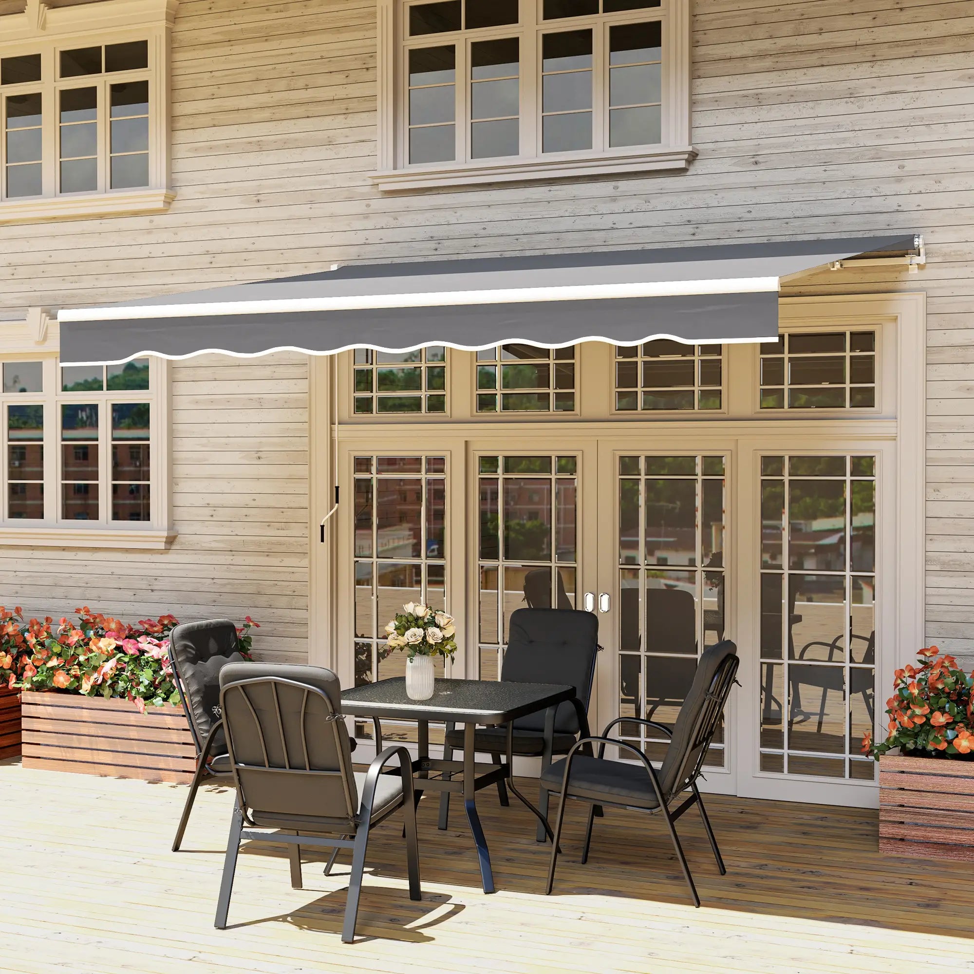 8' x 7' Retractable Awning, UV Water-Resistant Fabric, Dark Grey Patio Awnings at Gallery Canada