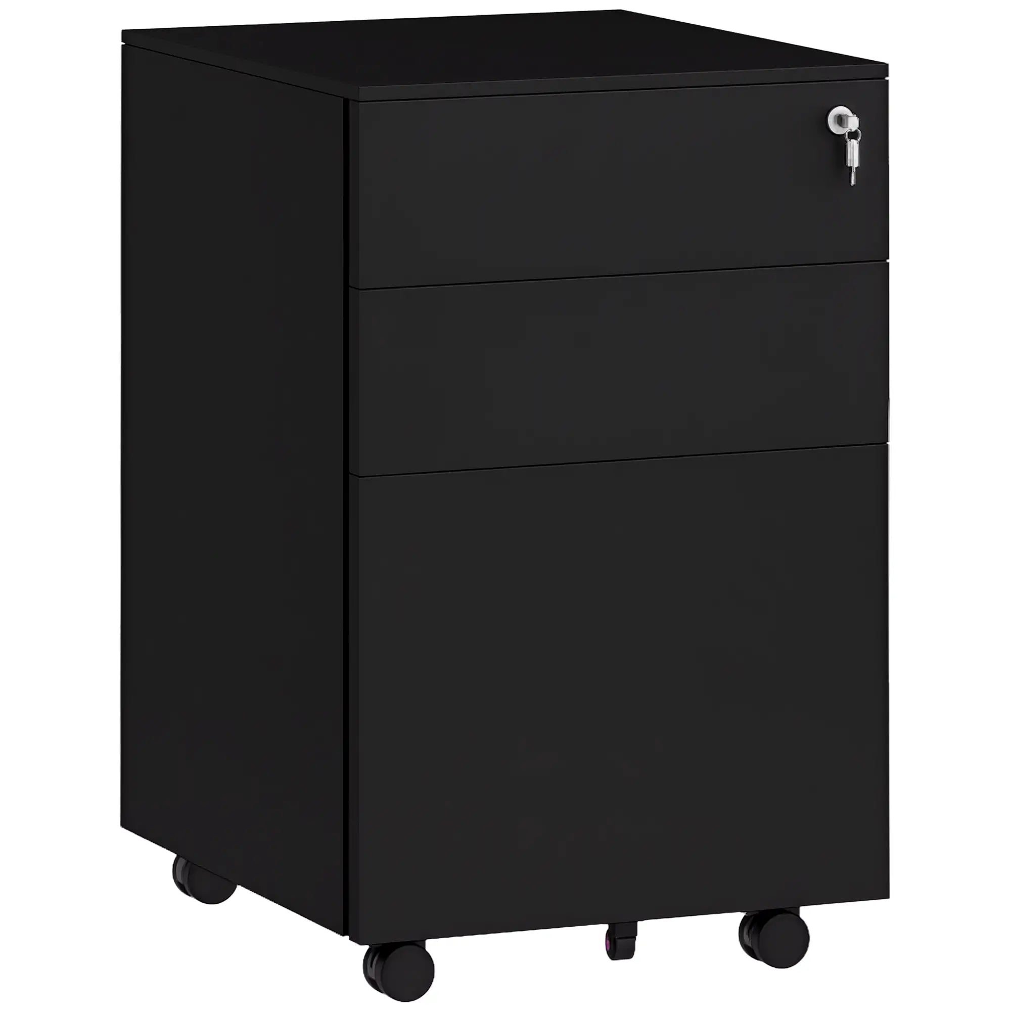 3-Drawer Steel Filing Cabinet on Wheels, Lockable, Adjustable Hanging Bar, Black Office Cabinets & Cupboards at Gallery Canada