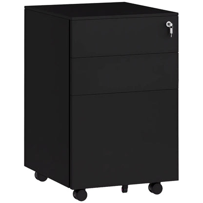 3-Drawer Steel Filing Cabinet on Wheels, Lockable, Adjustable Hanging Bar, Black Office Cabinets & Cupboards at Gallery Canada