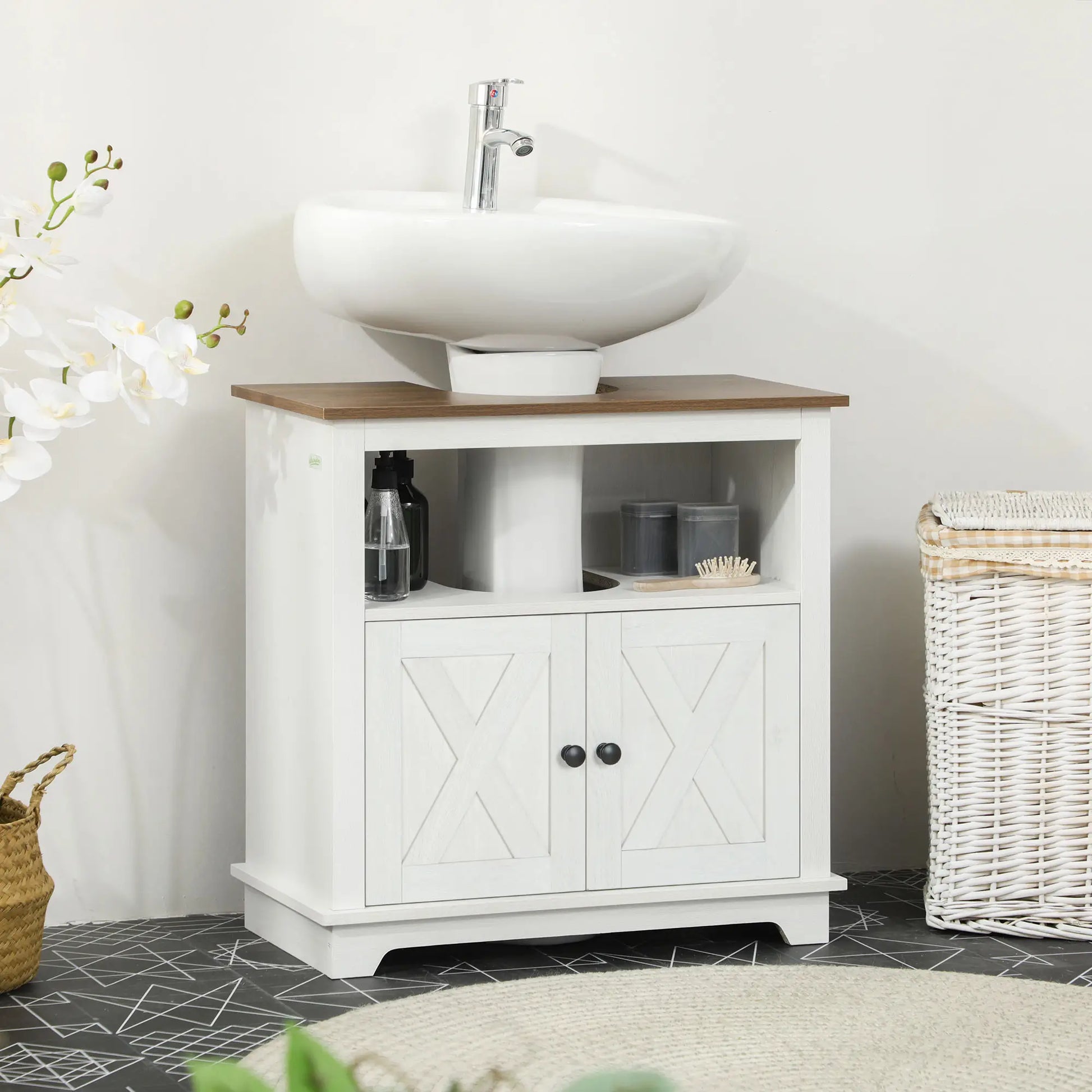 Farmhouse Bathroom Sink Cabinet, Double Door Storage, White Bathroom Cabinets at Gallery Canada