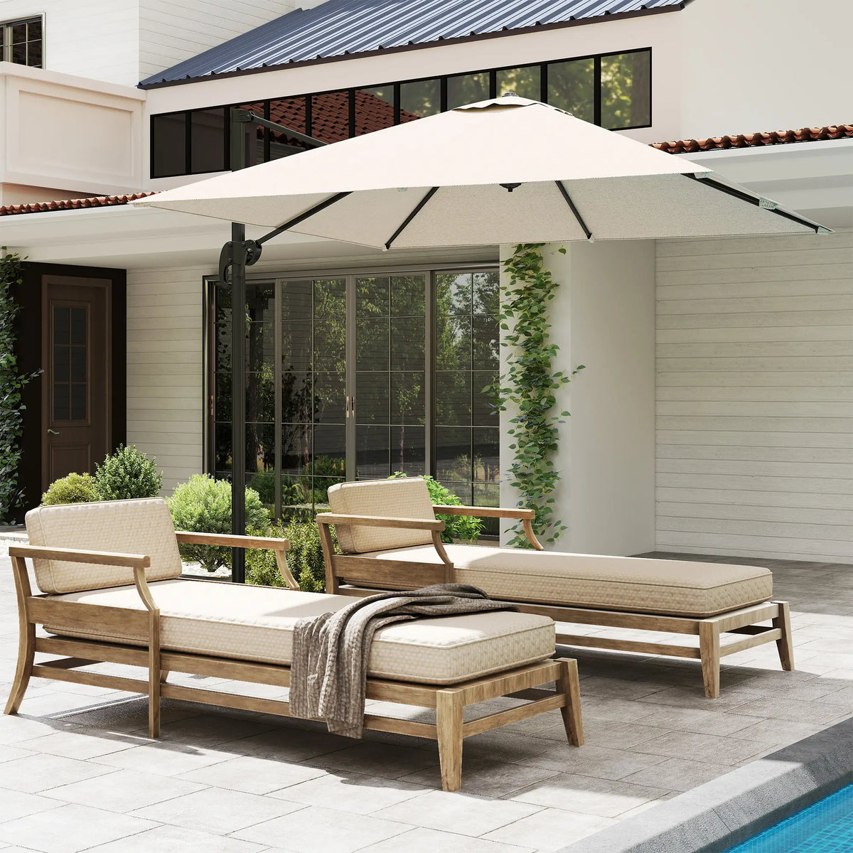 8' x 8' Square Patio Umbrella, 360° Rotation, Aluminum, White Cantilever Umbrellas at Gallery Canada