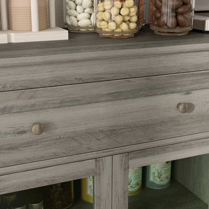 Sideboard Buffet Cabinet, Coffee Bar with Glass Doors, Adjustable Shelves, Weathered Grey Oak, Grey Bar Cabinets at Gallery Canada