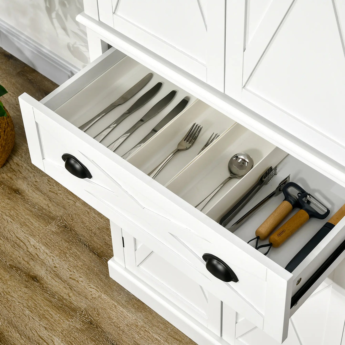 72.5" Kitchen Pantry Cabinet, 4 Doors, Drawer, Adjustable Shelves, White