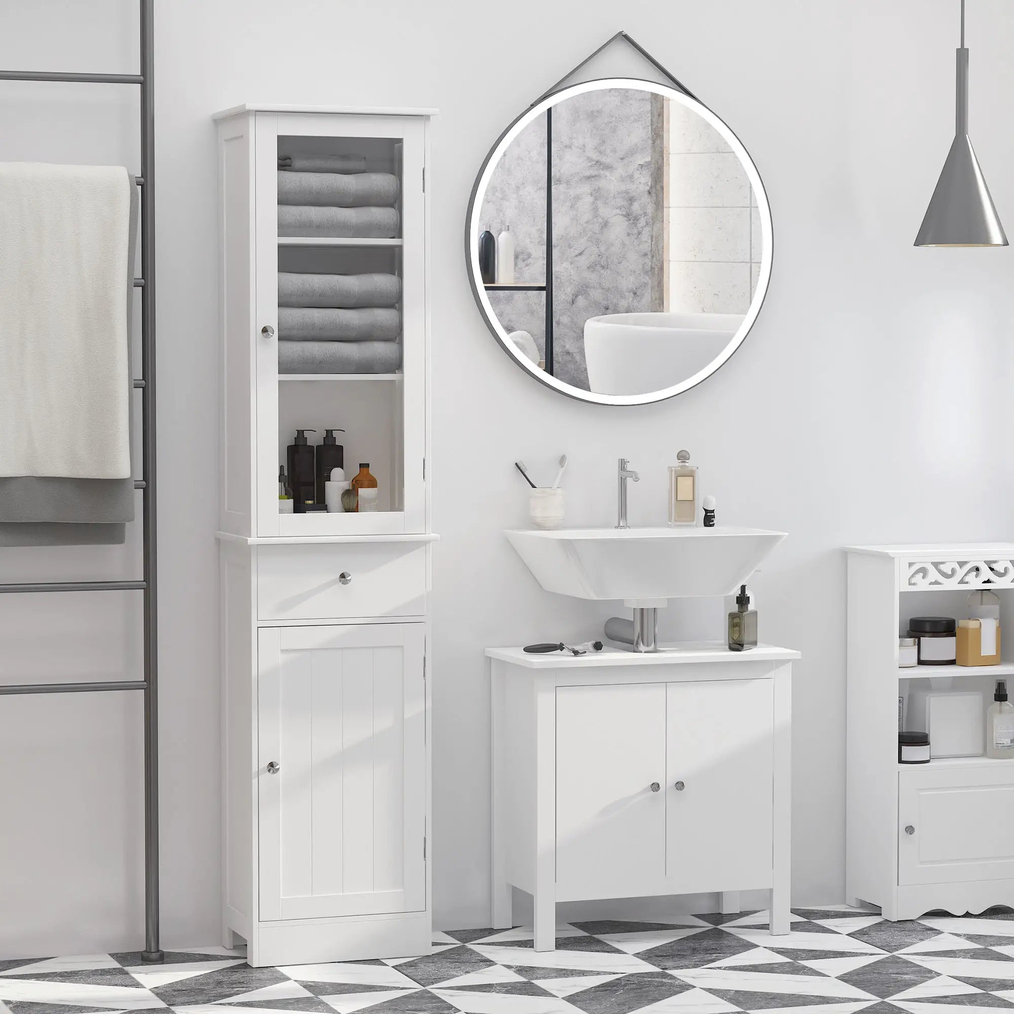Tall Bathroom Storage Cabinet, 2 Doors, Adjustable Shelves, White Bathroom Cabinets at Gallery Canada