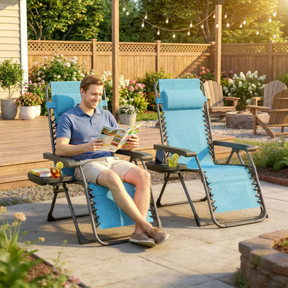 Folding Reclining Outdoor Lounge Chair, Set of 2, Sky Blue Lounger Chairs at Gallery Canada