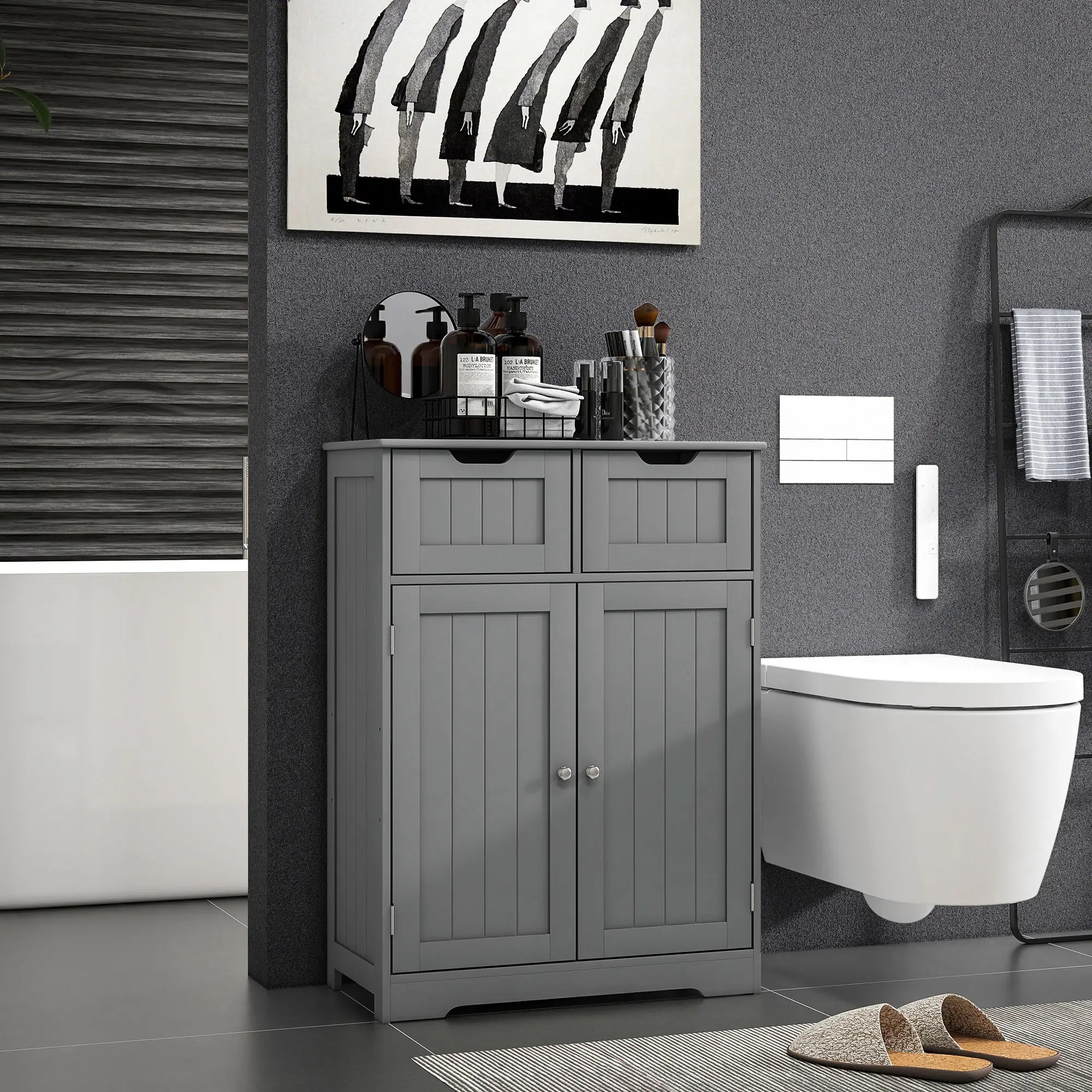 Bathroom Storage Cabinet, 2 Drawers, Adjustable Shelf, Grey Bathroom Cabinets at Gallery Canada