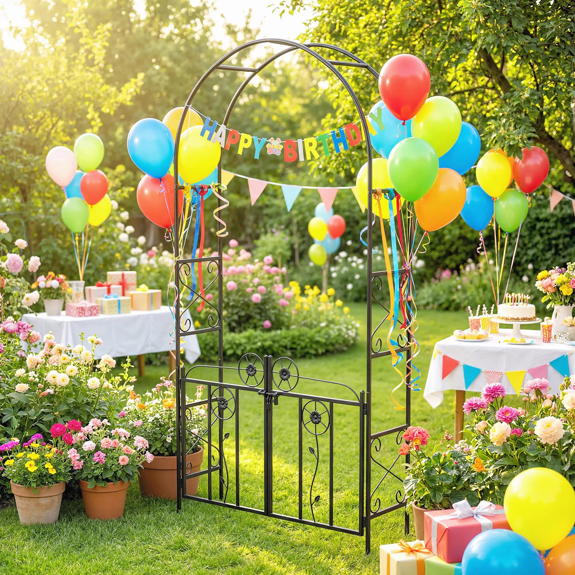 7.4 ft Garden Arch, Outdoor Trellis Arbor With Gate, Black Garden Arches at Gallery Canada