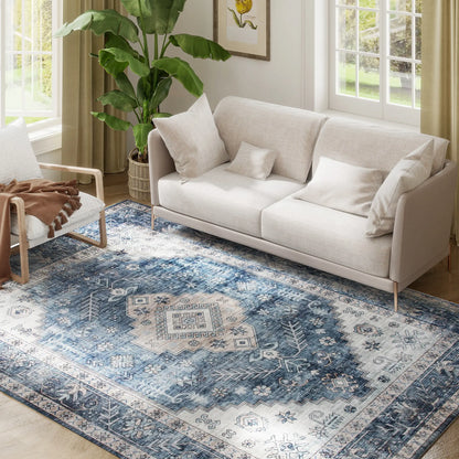 6x9 Vintage Washable Non-Slip Rug, for Living Room, Bedroom, Blue Living Room Furniture at Gallery Canada