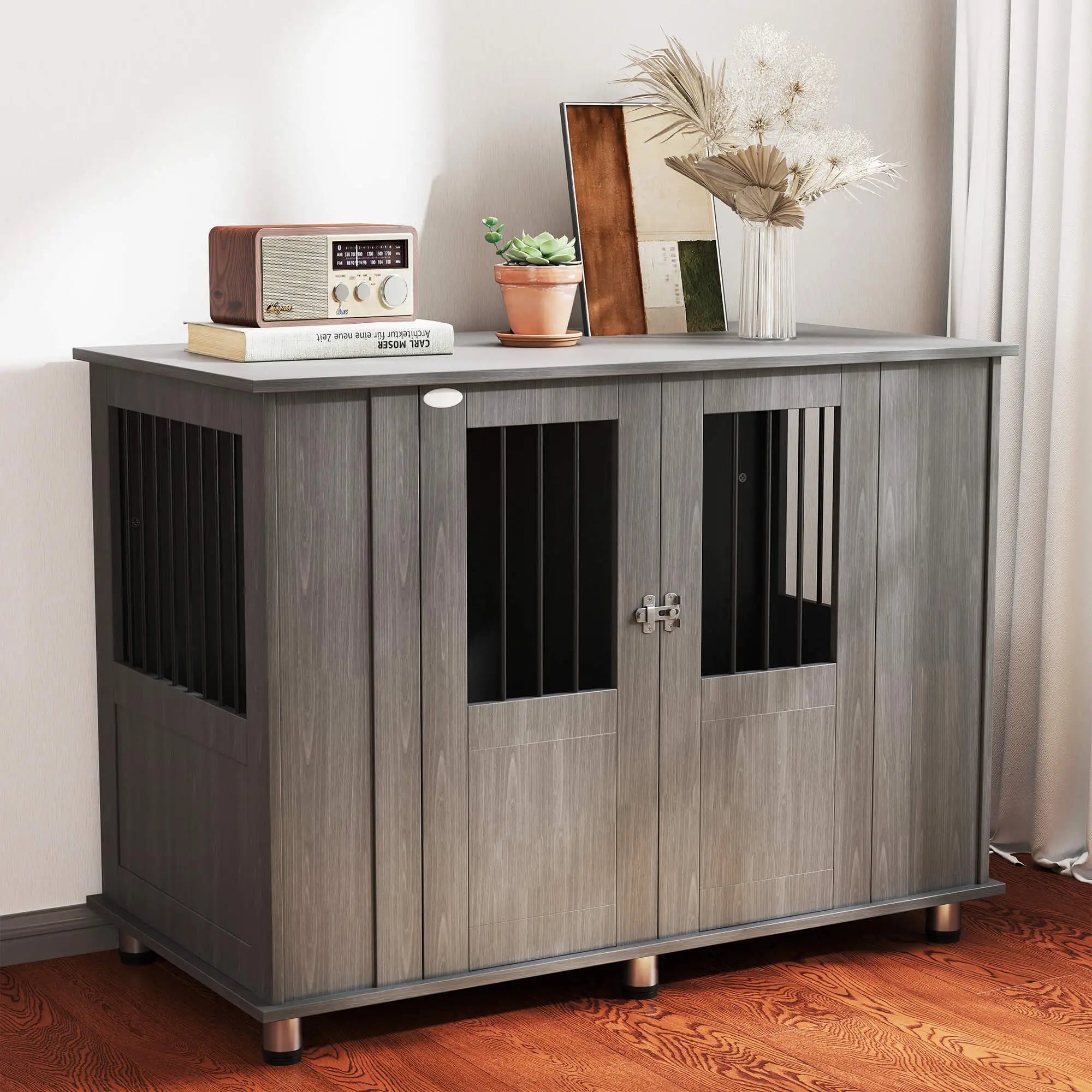 Dog Crate Furniture with Lockable Magnetic Door, Adjustable feet for Extra Large, Medium &; Small Dogs, Indoor Use, Grey Houses, Kennels & Pens at Gallery Canada