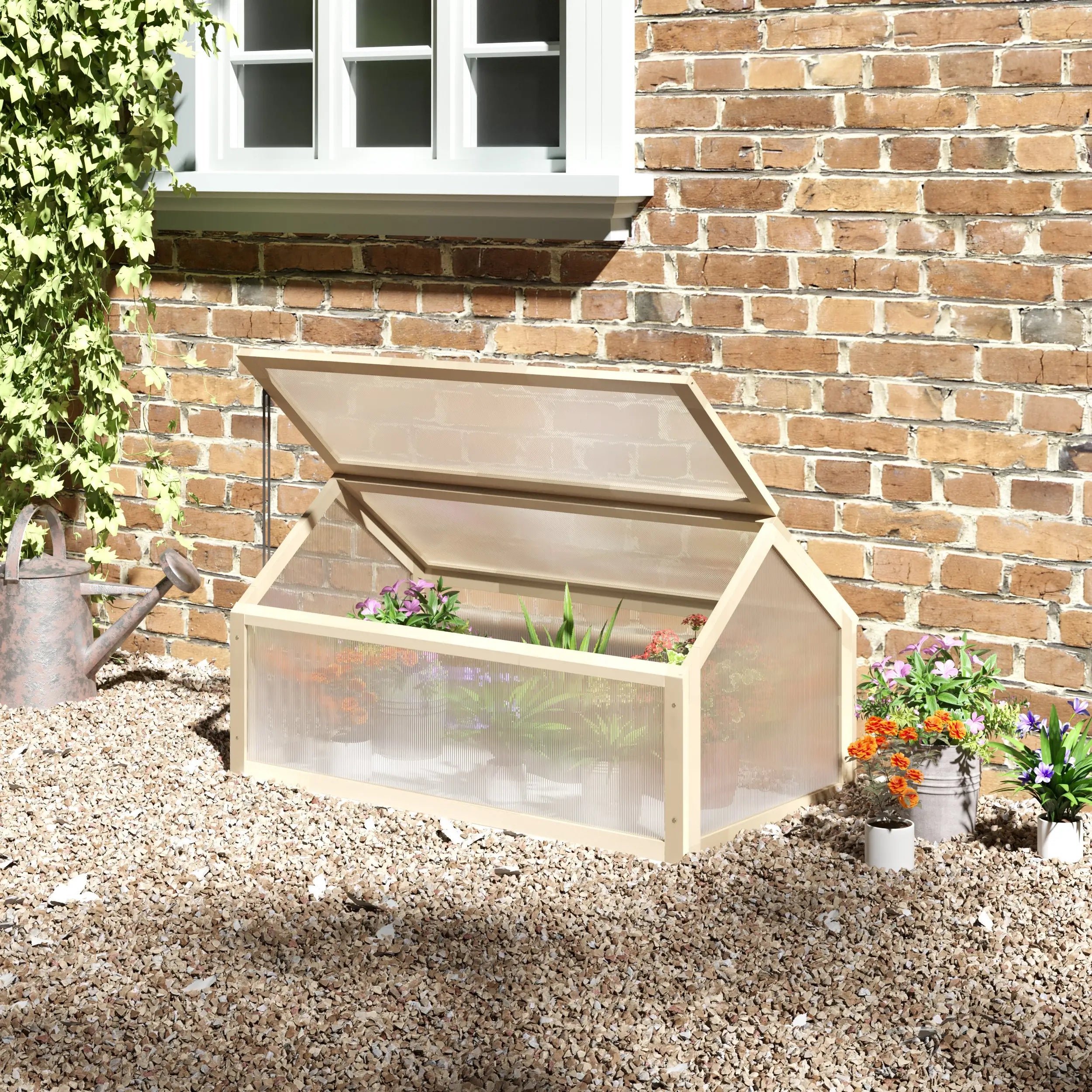 Wooden Cold Frame Greenhouse, Portable Raised Planter, Openable Top, 35.5