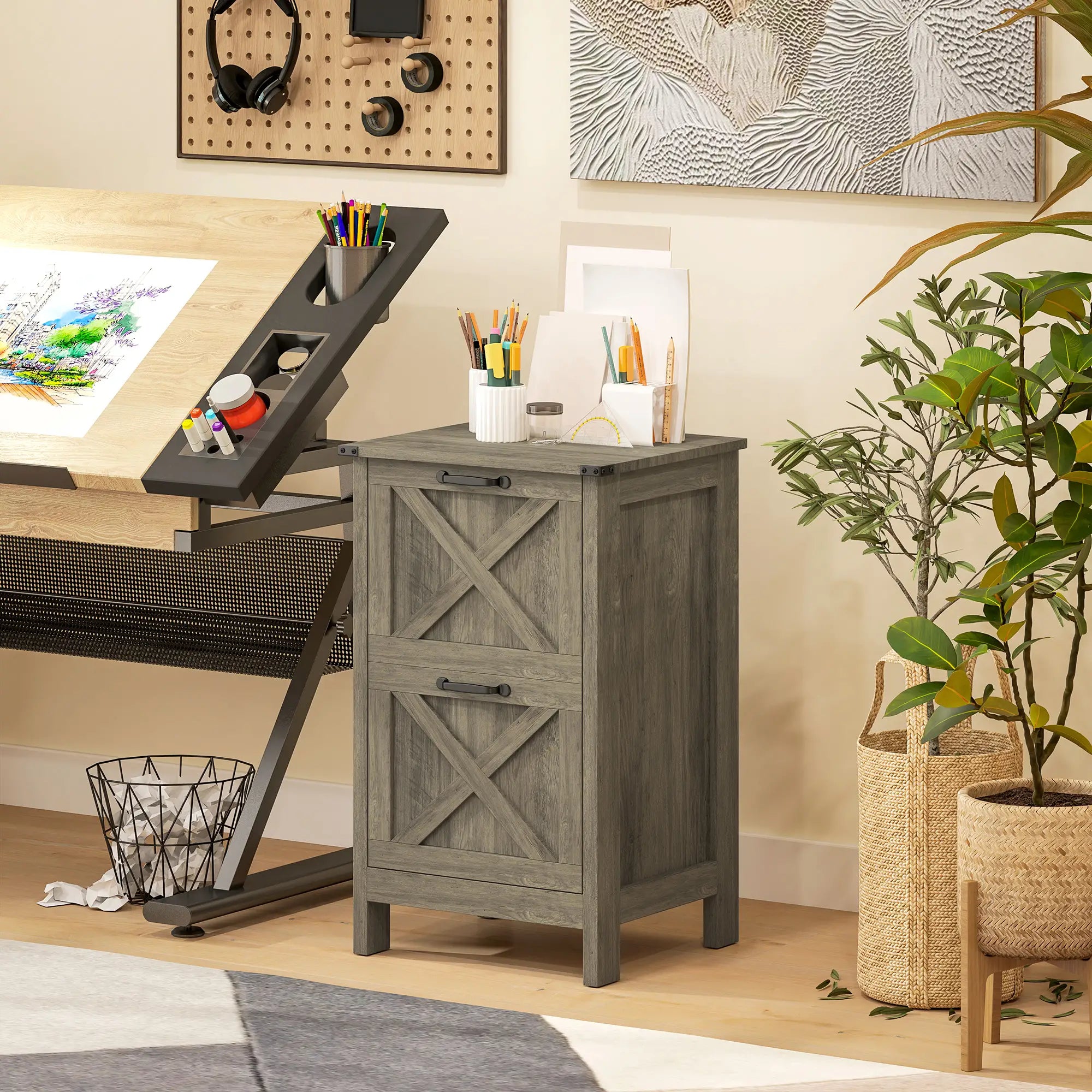 Vertical 2-Drawer Filing Cabinet, Rustic Farmhouse, Letter Size, Grey Wash Office Cabinets & Cupboards at Gallery Canada