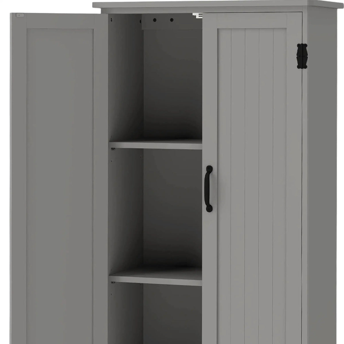 60" 4-Door Storage Cabinet, Multi-Storey Pantry, Adjustable Shelves, Grey, Grey